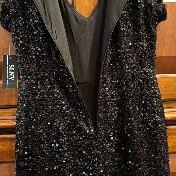 SLNY Black Sequin Cocktail Party Dress V-Neck Sz 6 NEW - Picture 7 of 15